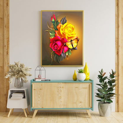 Roses Butterfly - Full Round Drill Diamond Painting 30*40CM