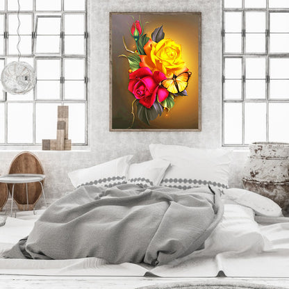 Roses Butterfly - Full Round Drill Diamond Painting 30*40CM