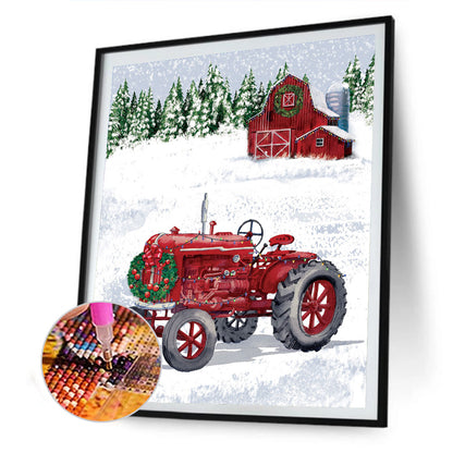 Christmas Tractor - Full Round Drill Diamond Painting 30*40CM