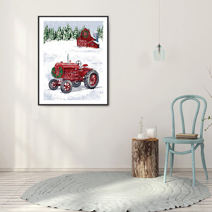 Christmas Tractor - Full Round Drill Diamond Painting 30*40CM