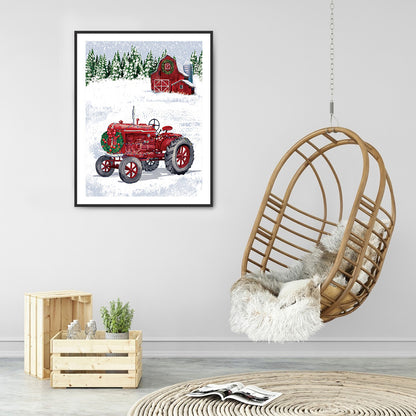 Christmas Tractor - Full Round Drill Diamond Painting 30*40CM