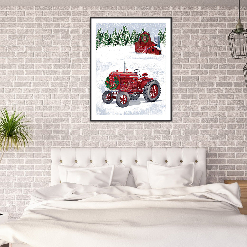 Christmas Tractor - Full Round Drill Diamond Painting 30*40CM