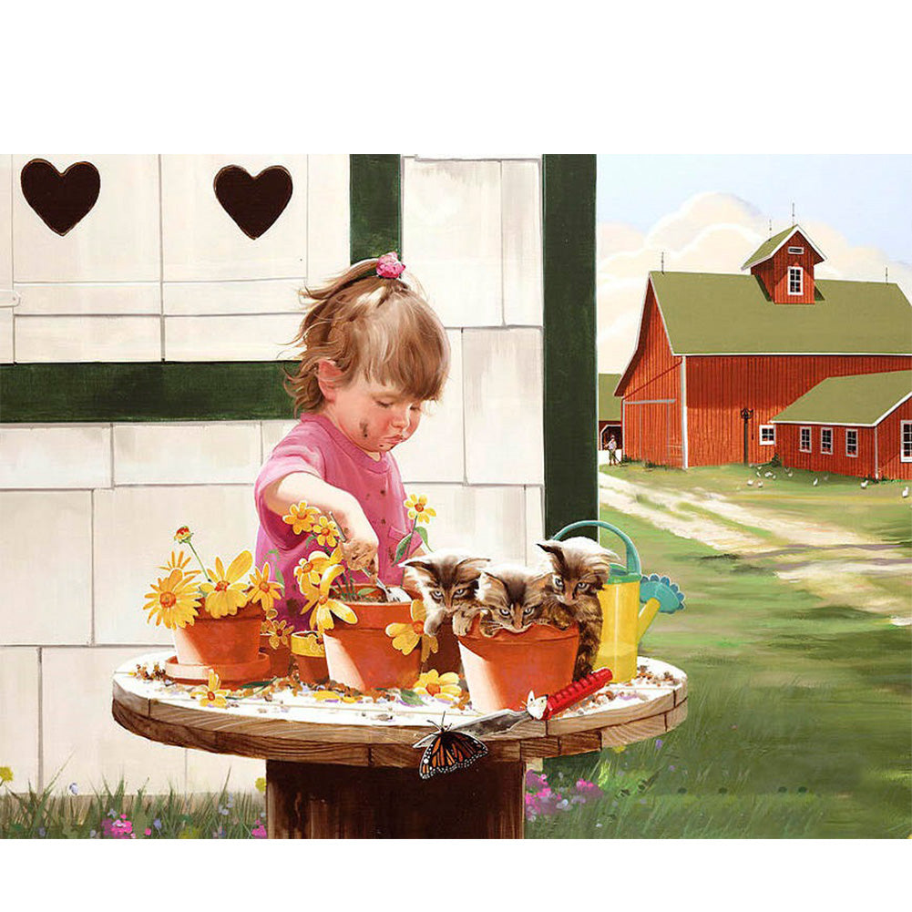 Kids Playing - Full Round Drill Diamond Painting 40*30CM