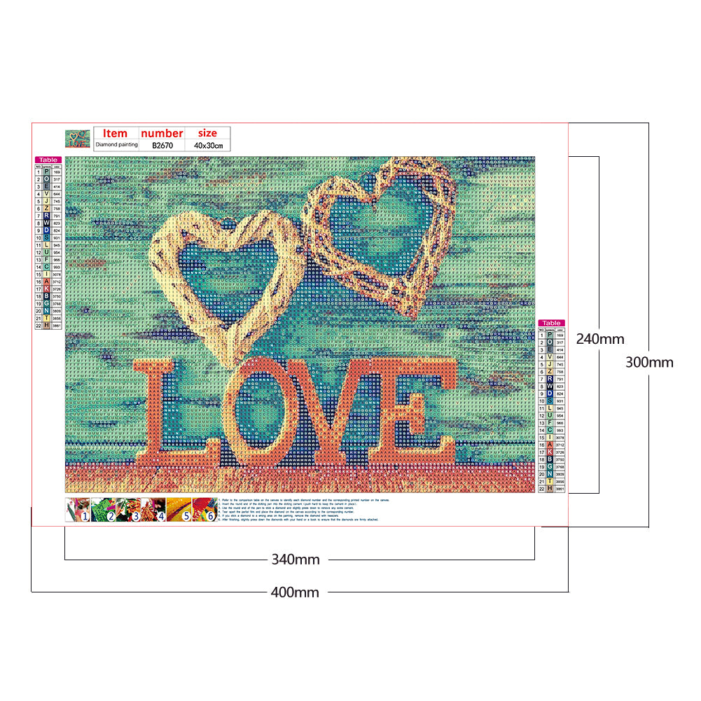 Love Heart - Full Round Drill Diamond Painting 40*30CM