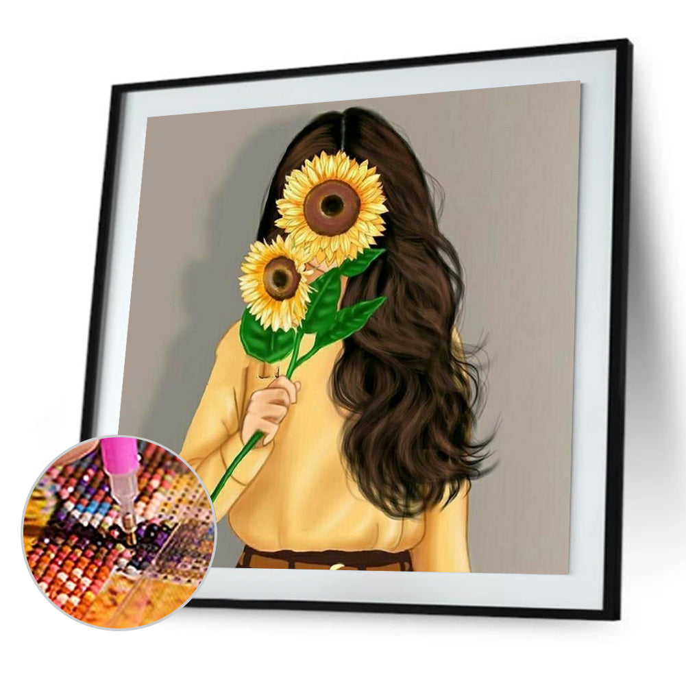 Sunflower Girl - Full Round Drill Diamond Painting 30*30CM