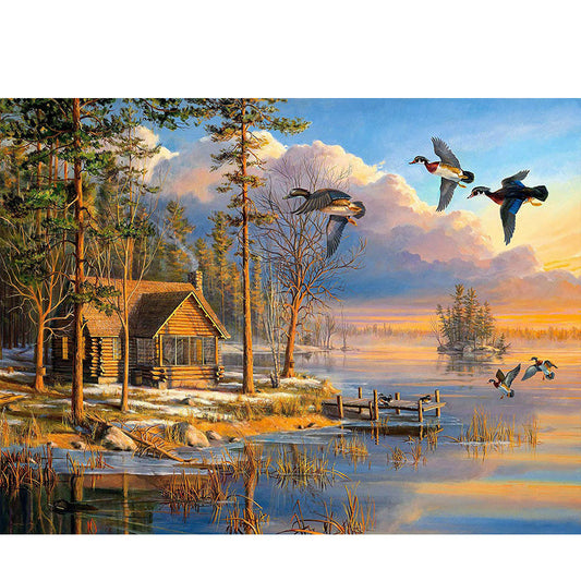 Lake Landscape - Full Round Drill Diamond Painting 40*30CM