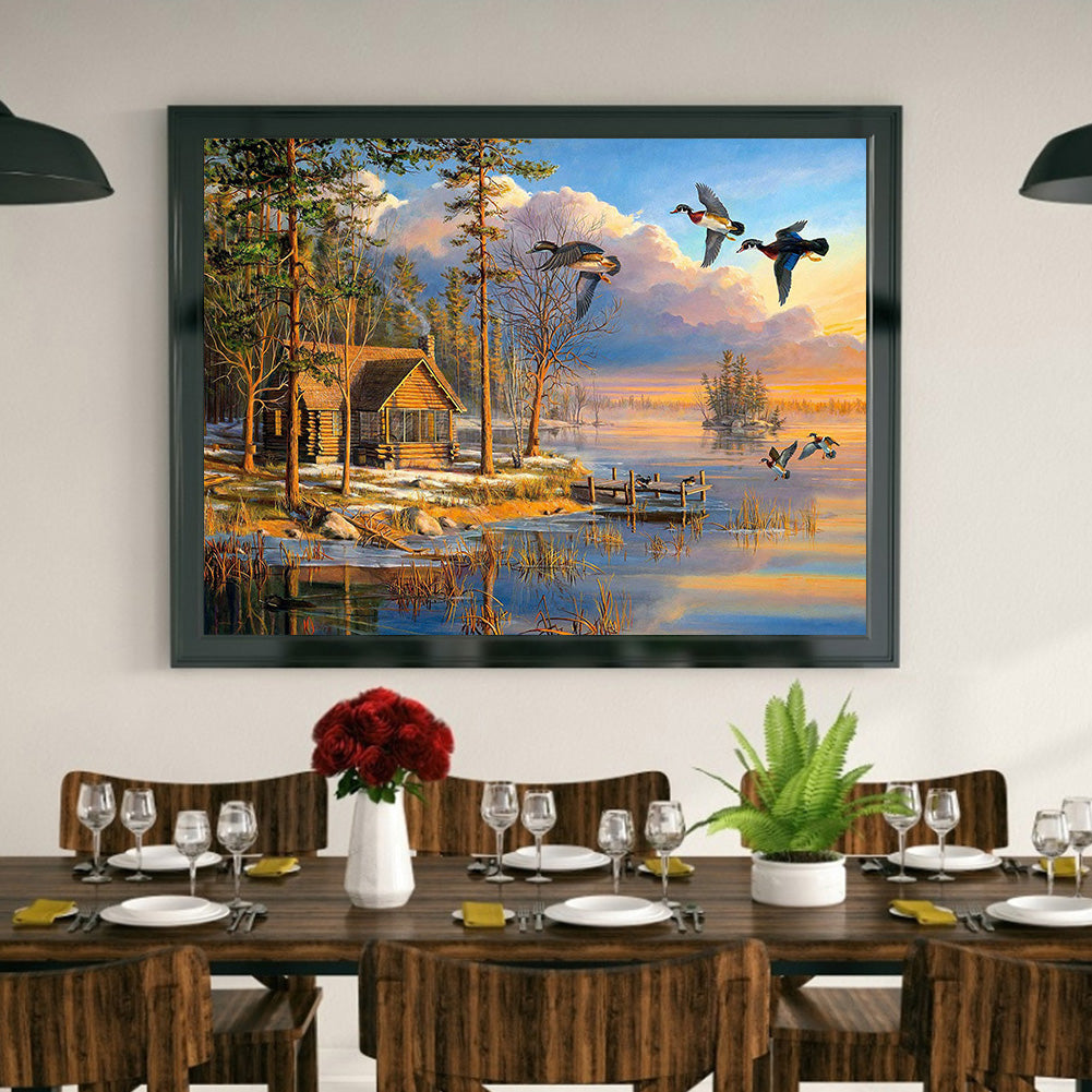 Lake Landscape - Full Round Drill Diamond Painting 40*30CM