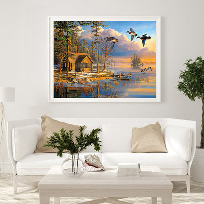 Lake Landscape - Full Round Drill Diamond Painting 40*30CM