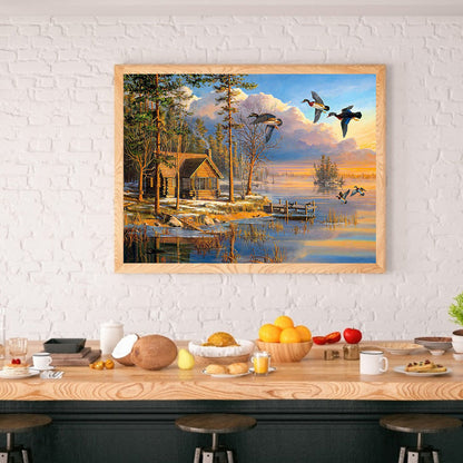 Lake Landscape - Full Round Drill Diamond Painting 40*30CM