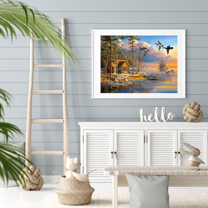 Lake Landscape - Full Round Drill Diamond Painting 40*30CM