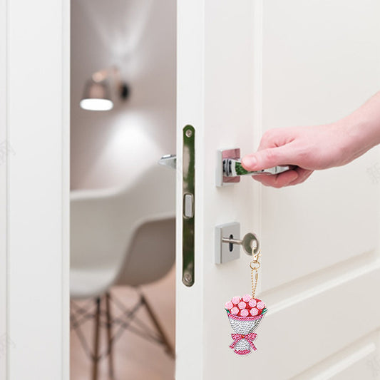 3/4/5pcs Mosaic Diamond Painting Keychain 5D DIY Rhinestone Keyring Pendant