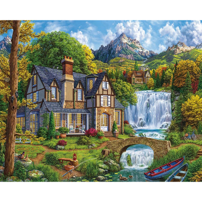 Waterfall House - Full Round Drill Diamond Painting 50*40CM