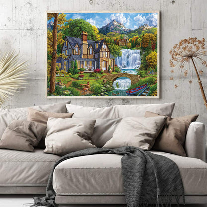 Waterfall House - Full Round Drill Diamond Painting 50*40CM