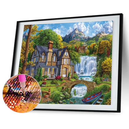 Waterfall House - Full Round Drill Diamond Painting 50*40CM