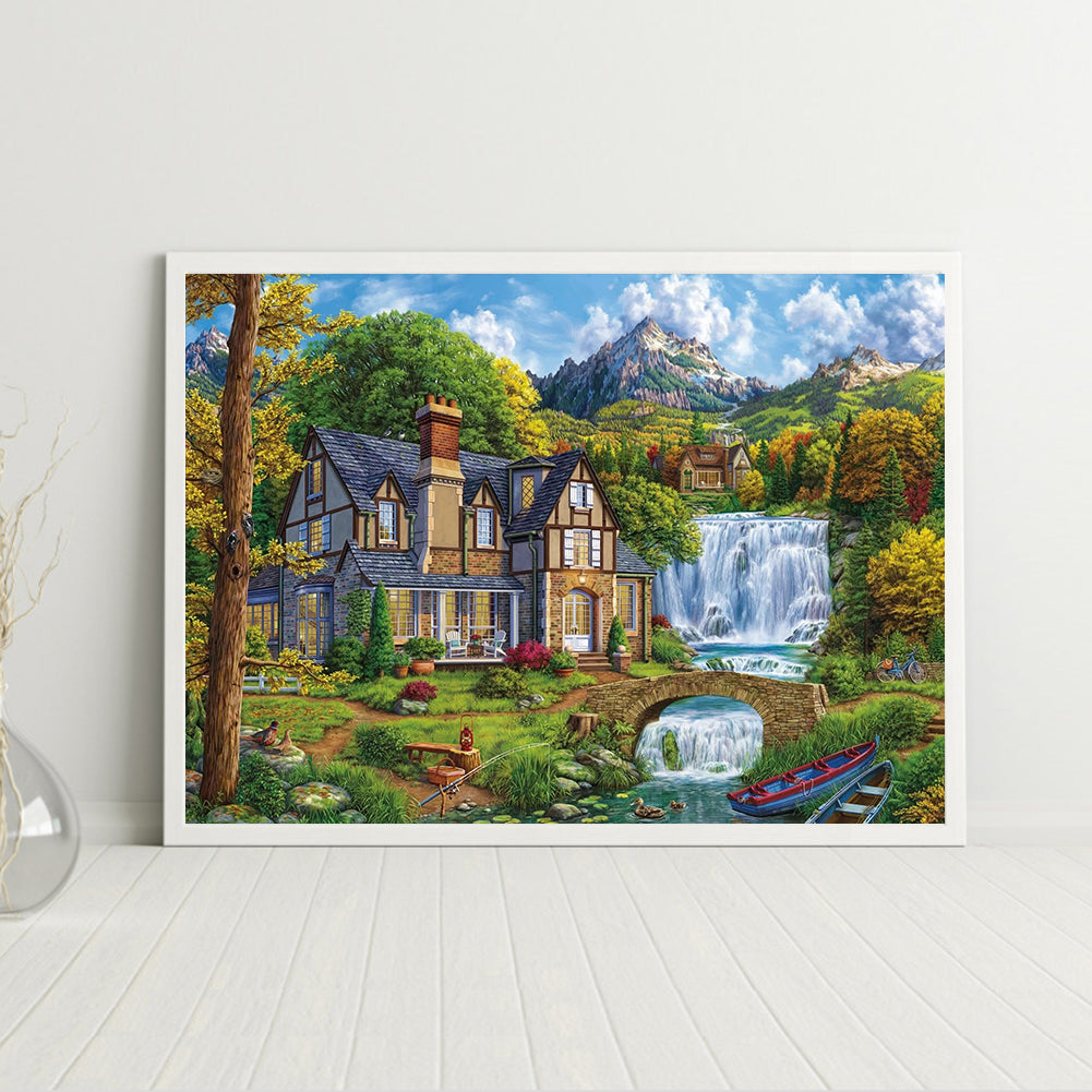 Waterfall House - Full Round Drill Diamond Painting 50*40CM