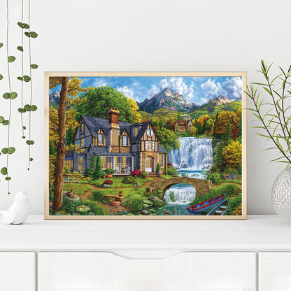 Waterfall House - Full Round Drill Diamond Painting 50*40CM