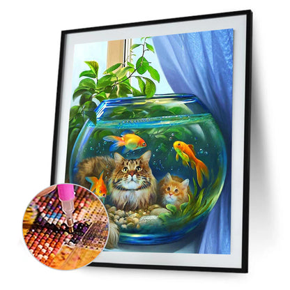 Aquarium Cat - Full Round Drill Diamond Painting 30*40CM