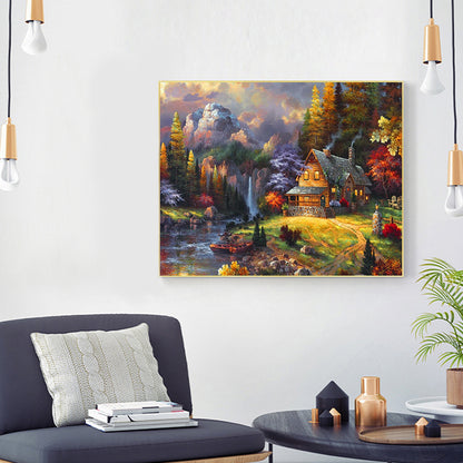 Cabin Landscape - Full Round Drill Diamond Painting 50*40CM