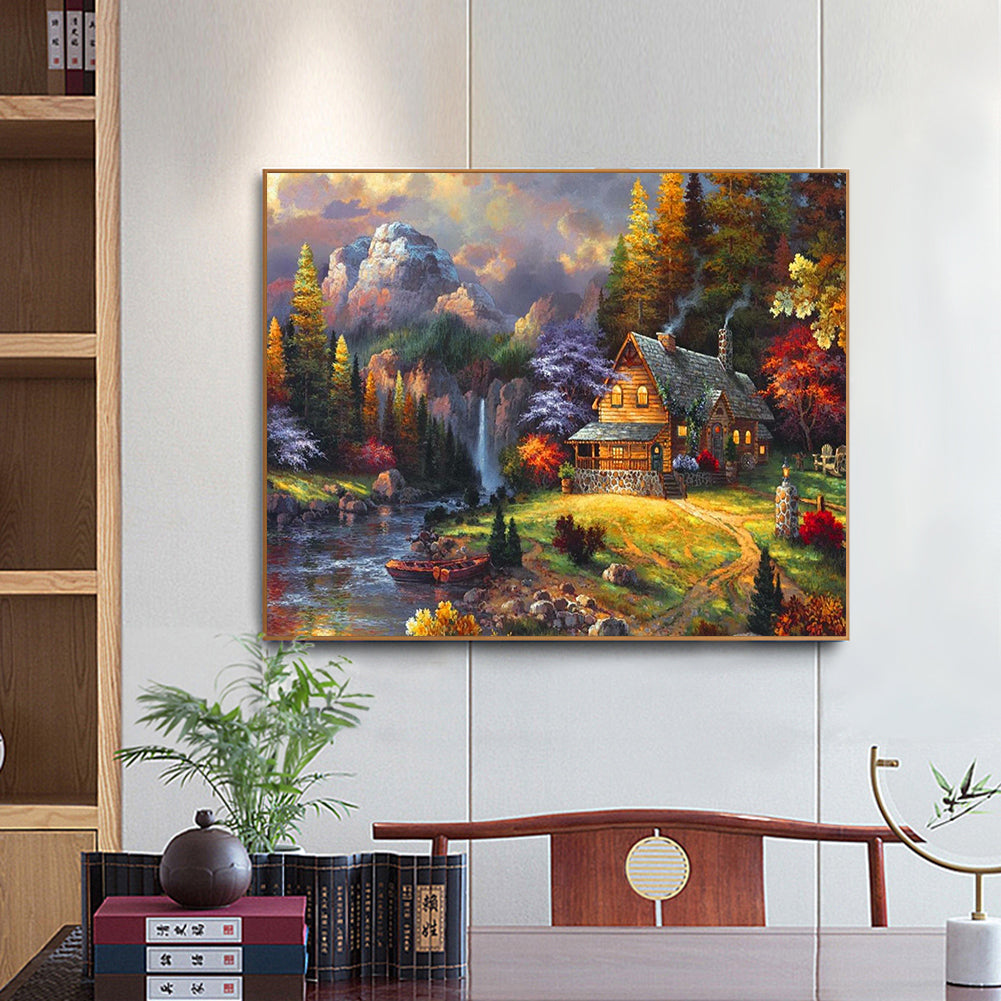 Cabin Landscape - Full Round Drill Diamond Painting 50*40CM