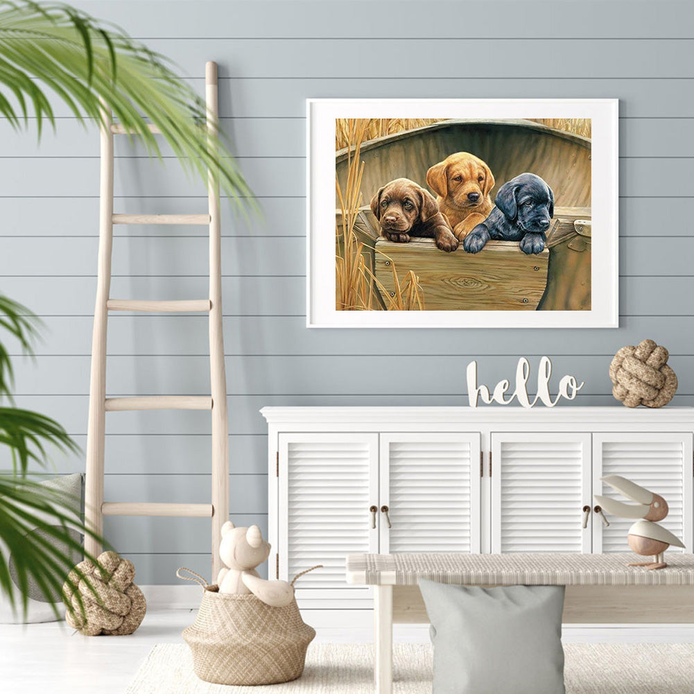 Three Dogs - Full Round Drill Diamond Painting 40*30CM