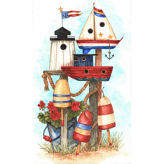 Beach Ship - Full Round Drill Diamond Painting 30*50CM