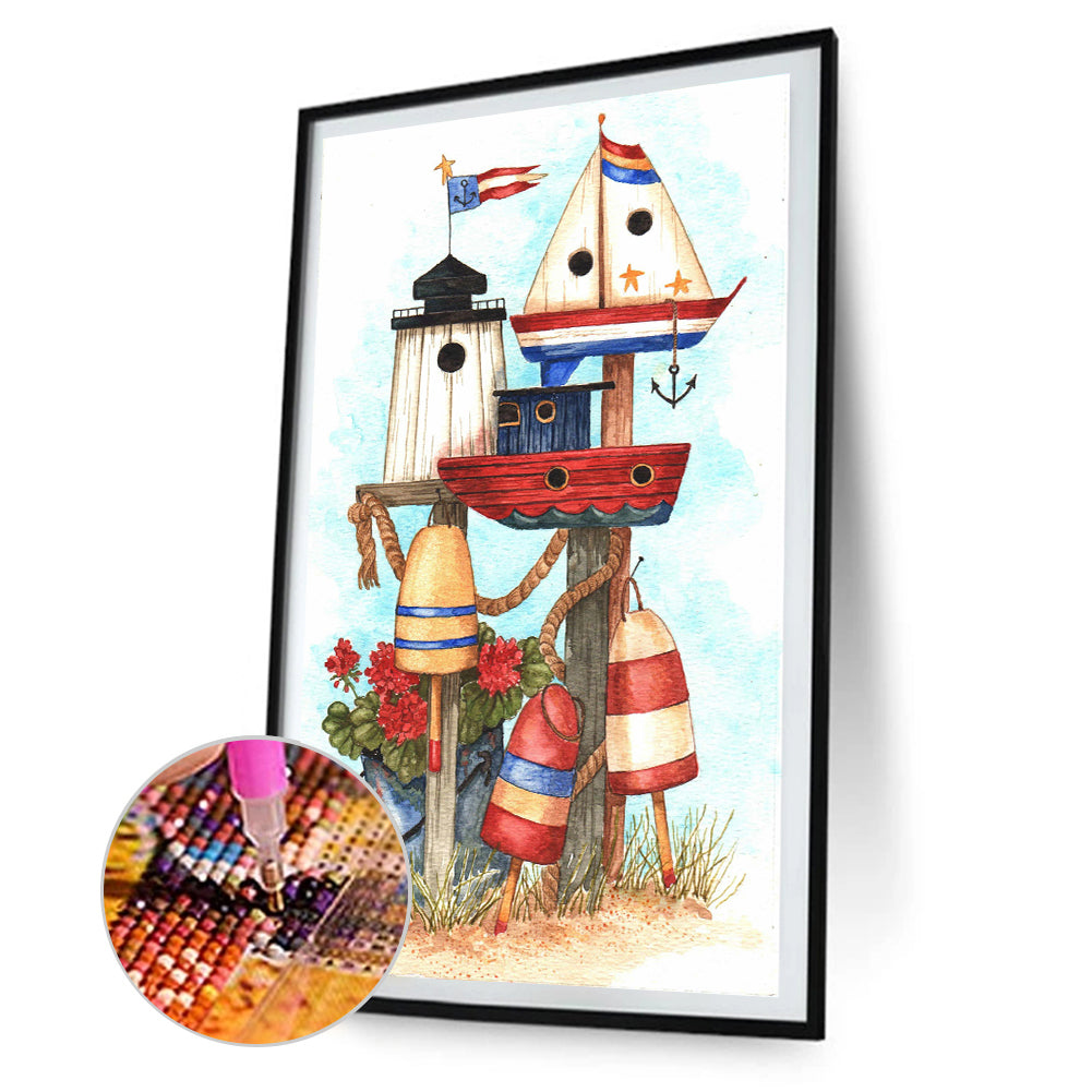 Beach Ship - Full Round Drill Diamond Painting 30*50CM