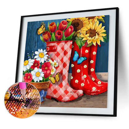 Boots Sunflower - Full Round Drill Diamond Painting 30*30CM