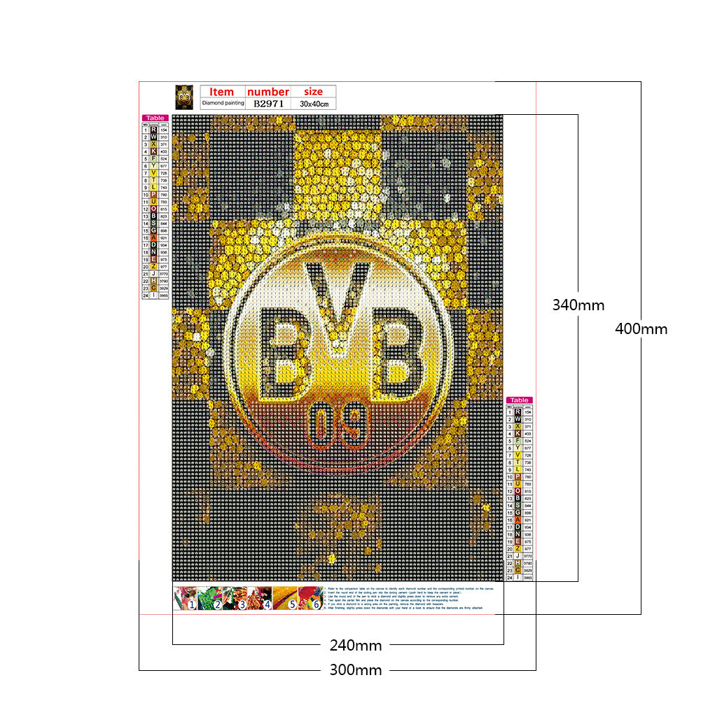 Dortmund Badge - Full Round Drill Diamond Painting 30*40CM