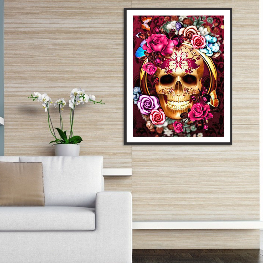 Flower Skull - Full Round Drill Diamond Painting 30*40CM