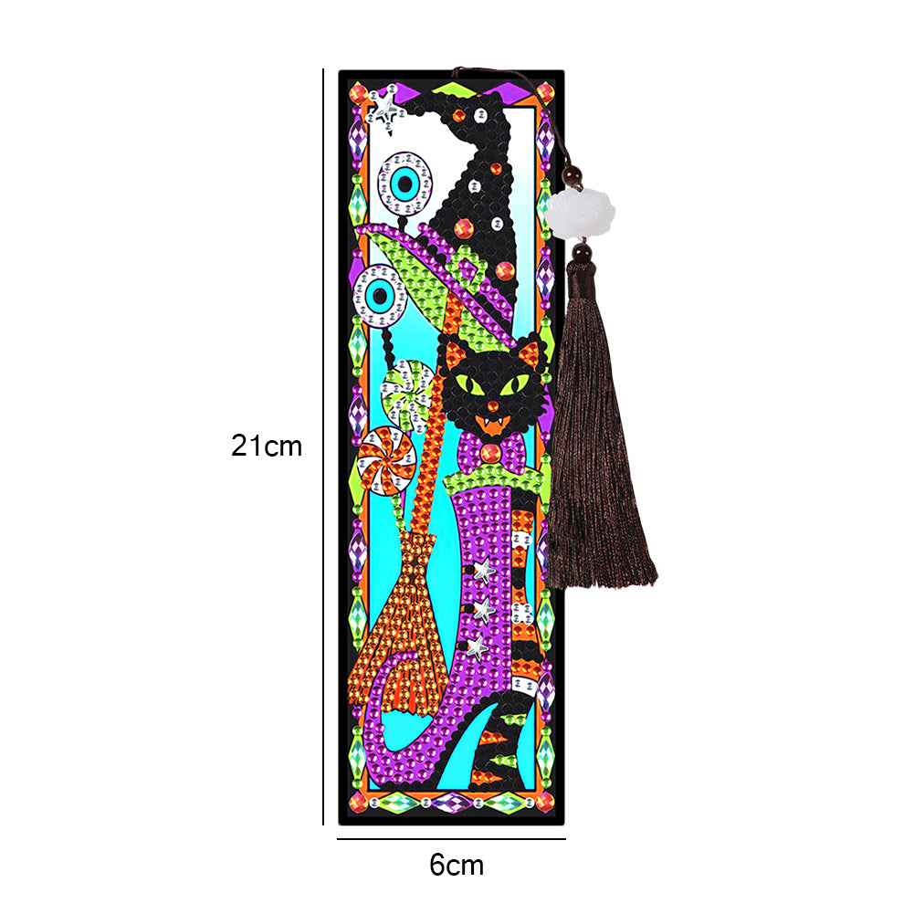 Diamond Painting Bookmark Special Shape Drill Mosaic Tassels Witch Cat Mark