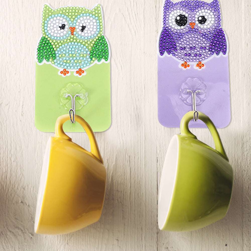 6pcs Owl Bird DIY Crystal Round Drill Diamond Painting Wall Hooks Craft Kit