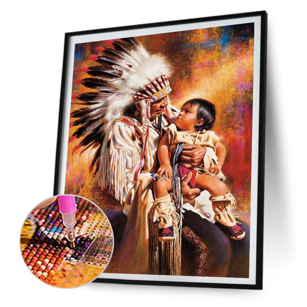 Indians Tribe - Full Round Drill Diamond Painting 40*50CM