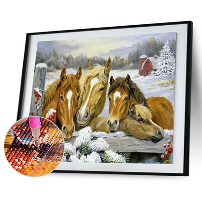 Fence Horse - Full Round Drill Diamond Painting 40*30CM