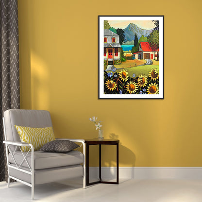 Sunflower House - Full Square Drill Diamond Painting 30*40CM