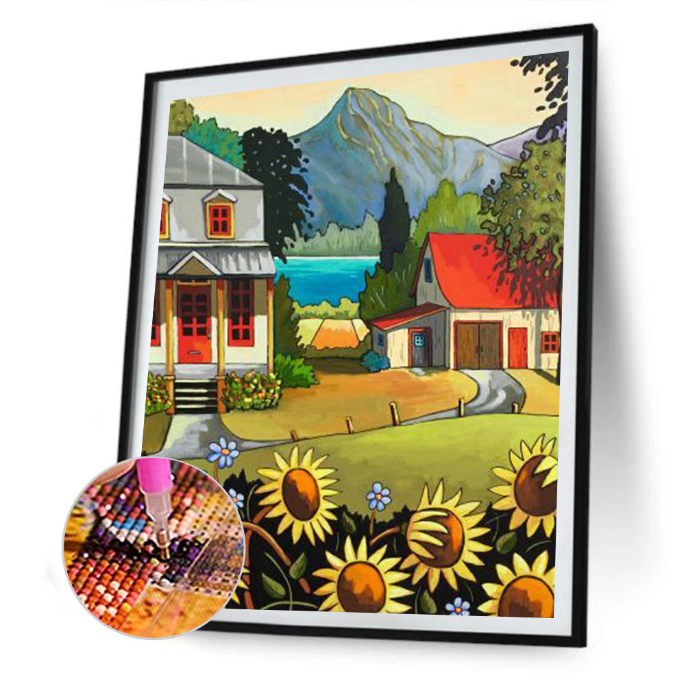 Sunflower House - Full Square Drill Diamond Painting 30*40CM