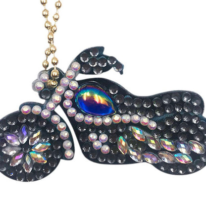 Motorcycle Special Shaped DIY Bright Diamond Painting Kit Keychain for Bag