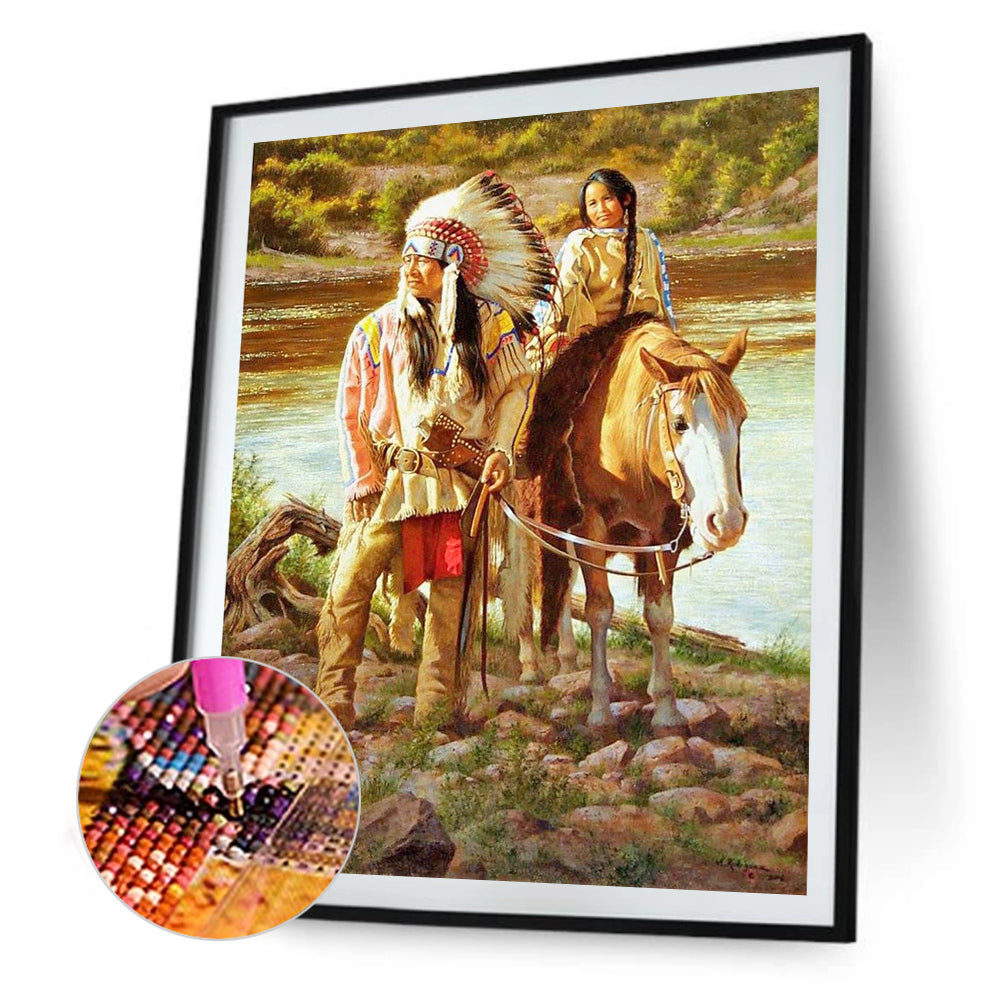 Indians - Full Round Drill Diamond Painting 30*40CM