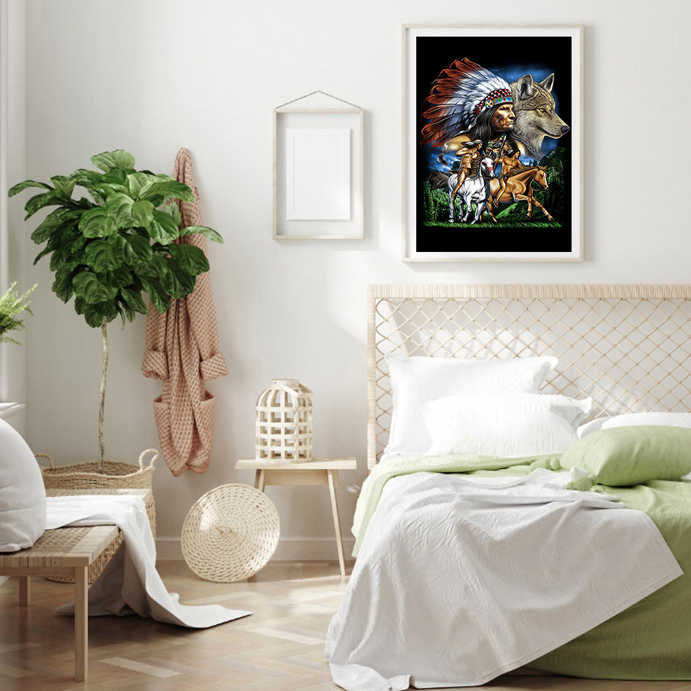 Native Wolf - Full Round Drill Diamond Painting 50*60CM
