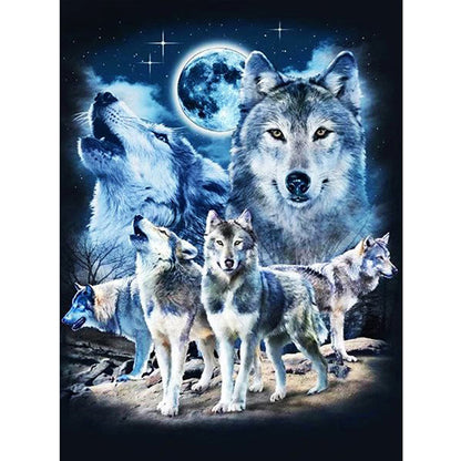 Moon Wolves - Full Round Drill Diamond Painting 40*50CM