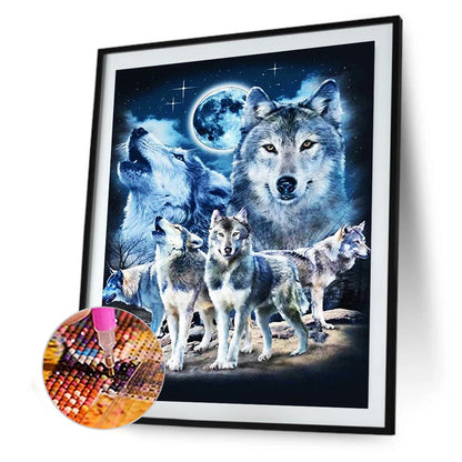 Moon Wolves - Full Round Drill Diamond Painting 40*50CM