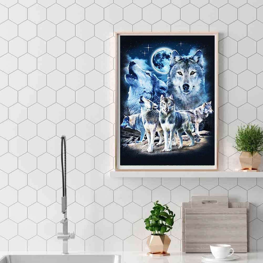 Moon Wolves - Full Round Drill Diamond Painting 40*50CM