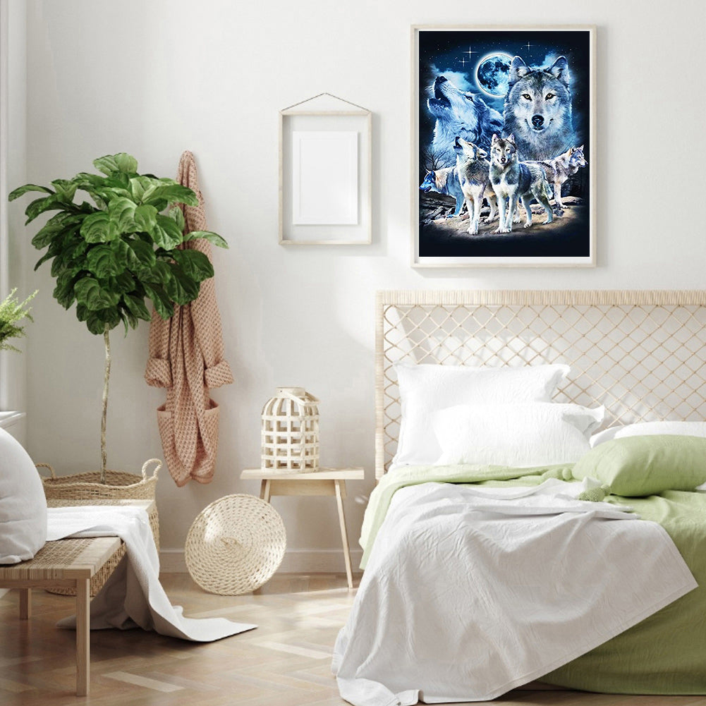 Moon Wolves - Full Round Drill Diamond Painting 40*50CM