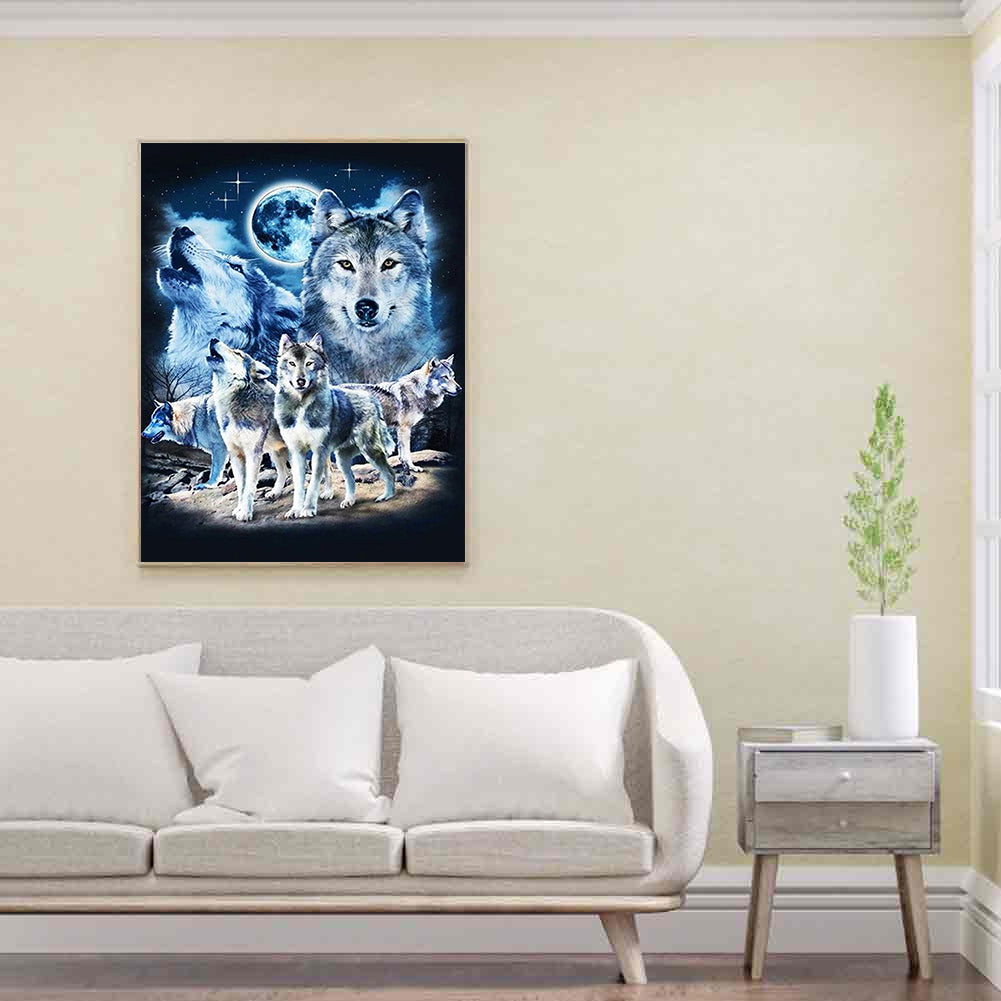 Moon Wolves - Full Round Drill Diamond Painting 40*50CM