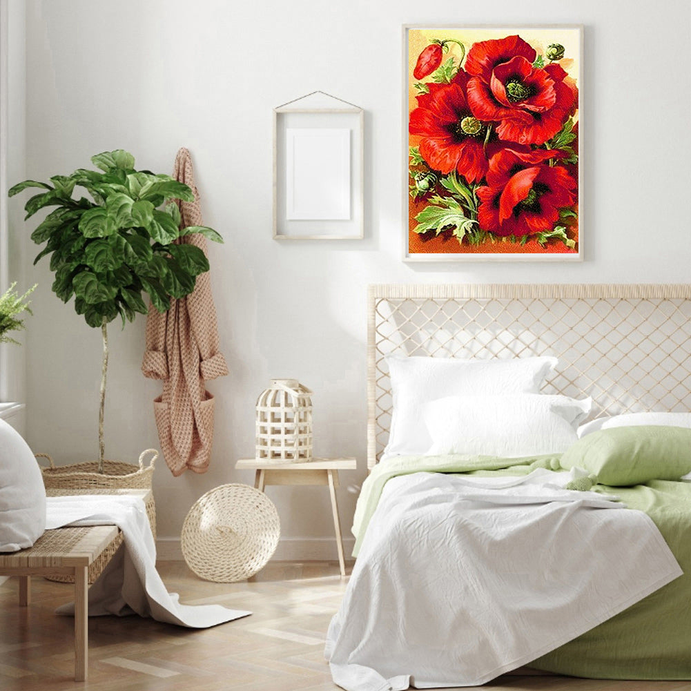 Red Flowers - Full Round Drill Diamond Painting 40*50CM