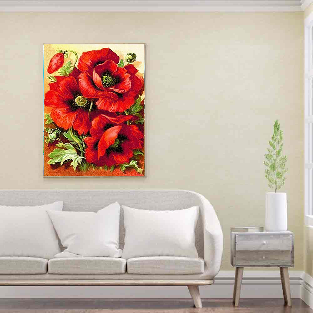 Red Flowers - Full Round Drill Diamond Painting 40*50CM