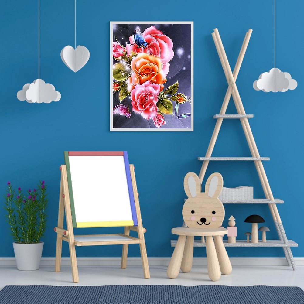 Butterfly Flowers - Full Round Drill Diamond Painting 30*40CM