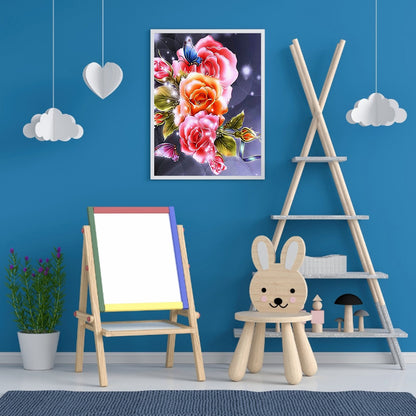 Butterfly Flowers - Full Round Drill Diamond Painting 30*40CM