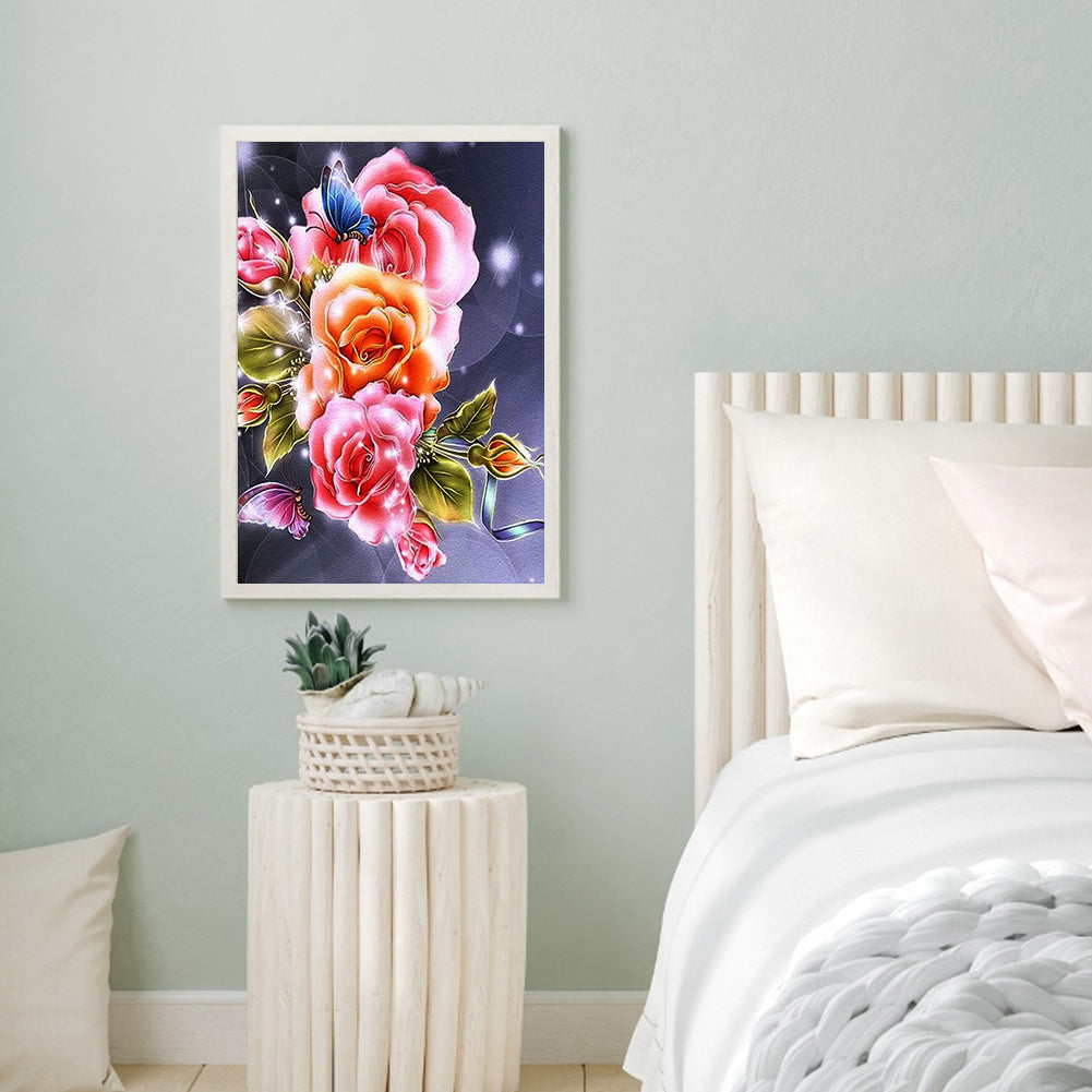 Butterfly Flowers - Full Round Drill Diamond Painting 30*40CM