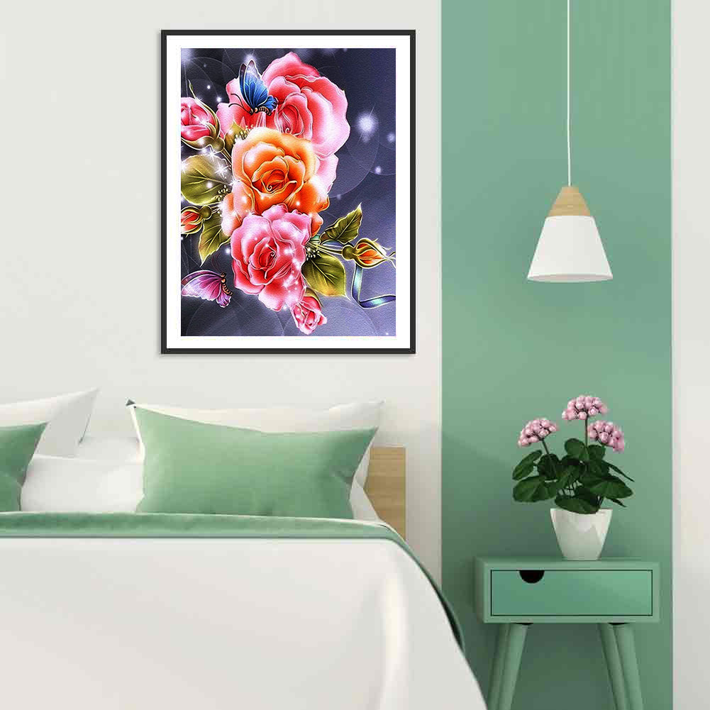 Butterfly Flowers - Full Round Drill Diamond Painting 30*40CM