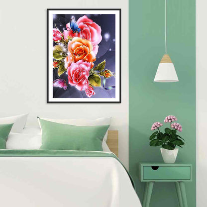 Butterfly Flowers - Full Round Drill Diamond Painting 30*40CM